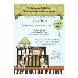 Monkey Baby Shower Invitation jungle safari CA-B