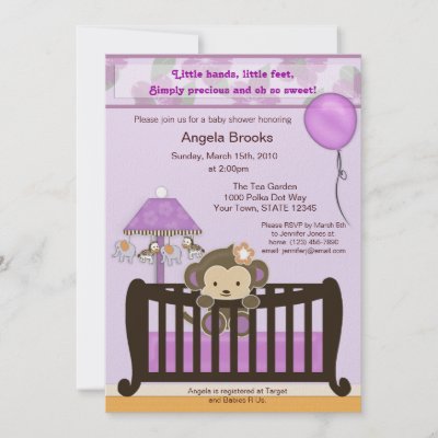 Monkey Baby Shower Favors on Monkey Baby Shower Invitation Lavender Cjl  10 Pack