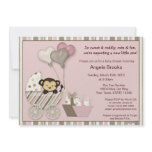 Monkey Baby Shower Invitation PINK