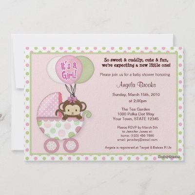 Monkey Baby Invitations on Adorable Monkey Baby Shower Invitation In A Pink  Green  Brown Theme