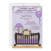 Monkey Baby Shower Invitation Purple
