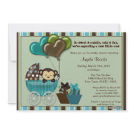 Monkey Baby Shower Invitation TEAL invitation