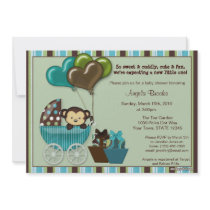 Monkey Baby Shower Invitation TEAL