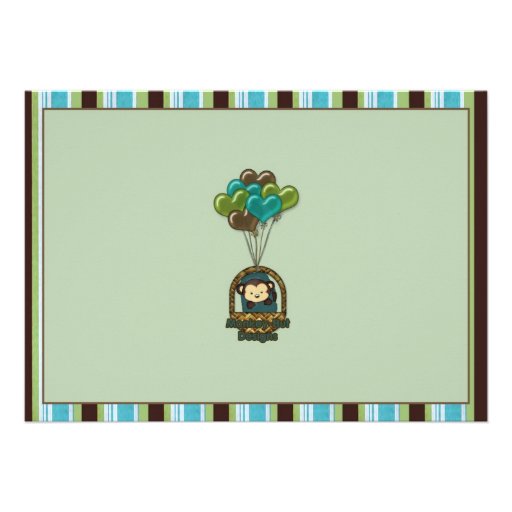 Monkey Baby Shower Invitation TEAL