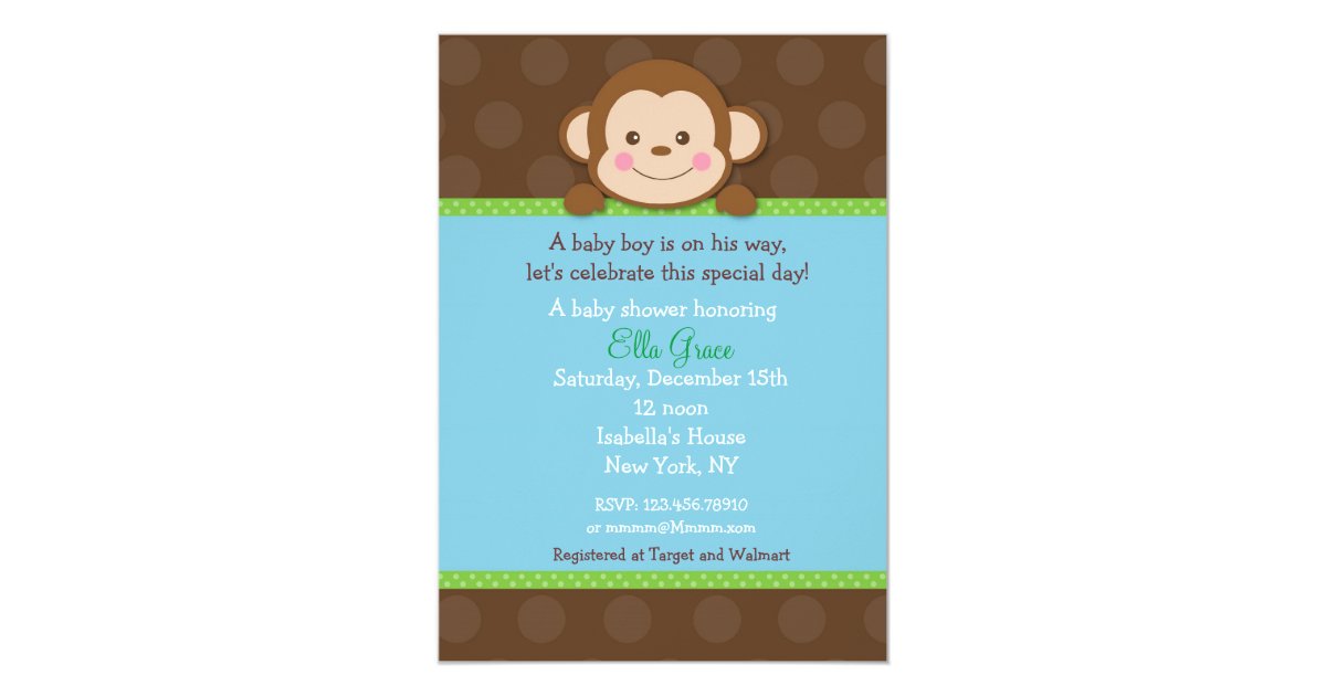Monkey Baby Shower Invitations Boy Zazzle