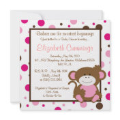 monkey Baby Shower invite cute sweet brown pink
