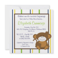 monkey Baby Shower invite cute sweet green blue invitation