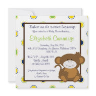 monkey Baby Shower invite cute sweet green blue invitation