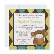 monkey Baby Shower invite cute sweet green blue invitation