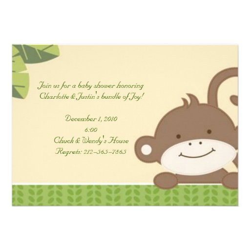 monkey; baby shower personalized invitations