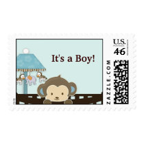 Monkey Baby Shower postage stamp - It's a Boy!