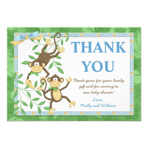 Monkey Baby Shower Thank You Card