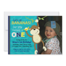 Monkey Bananas First Birthday Photo Invitations