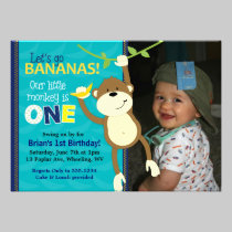 Monkey Bananas First Birthday Photo Invitations invitations