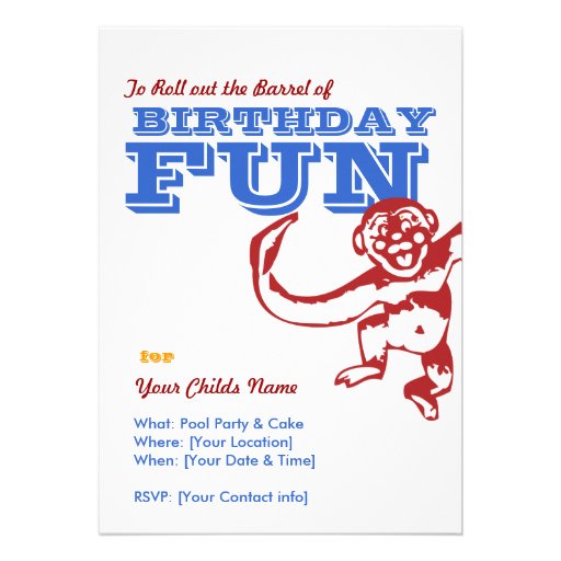Monkey Barrel Birthday Invitation