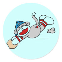 Monkey Baseball Diving into Base Tshirts and Gifts Round Sticker