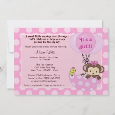 Monkey Themed Baby Shower Invitations on Monkey Baby Shower Invitation In Pink And Polka Dots   Baby Monkey