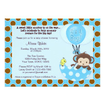 Monkey Birdie Umbrella Baby Shower Invitation