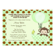 Monkey Birdie Umbrella Baby Shower Invitation
