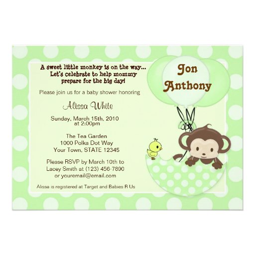 Monkey Birdie Umbrella Baby Shower Invitation