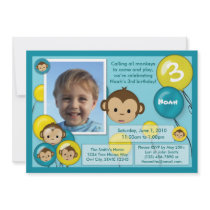 Monkey birthday invitation blue yellow (photo)