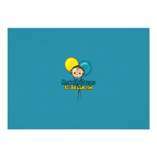 Monkey birthday invitation blue yellow (photo)