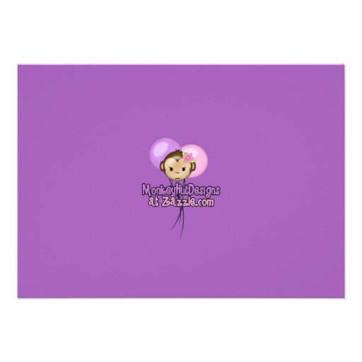 Monkey birthday invitation purple pink (photo)
