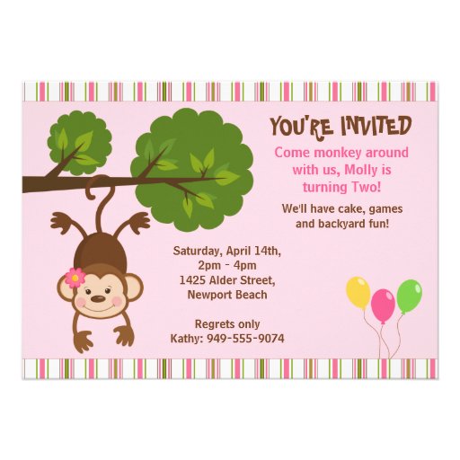 Monkey Birthday Invitation with Matching Envelope