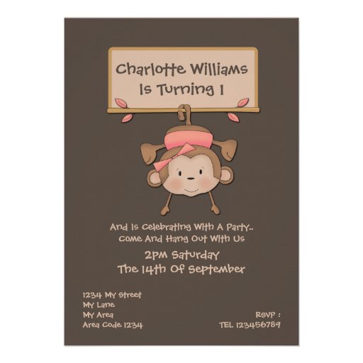 Monkey Birthday Party Custom Invite