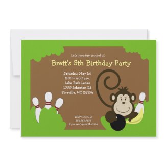 Monkey Bowl Bowling Party Birthday 5x7 invitation