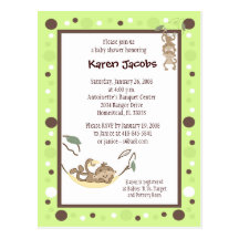 Monkey Business Green and Brown dot invitation Post Cards