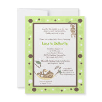 Monkey Business Green Brown Dot Baby Shower invitations
