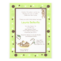 Monkey Business Green Brown Dot Baby Shower Custom Invite
