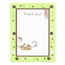 Monkey Business Green Brown Thank you note flat Custom Announcement