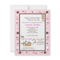 Monkey Business Pink Girl Baby Shower Invitation by allpetscherished Monkey Business Pink Girl Baby Shower Invitation