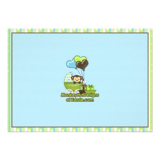 Monkey Carriage Baby Shower Invitation BLUE GREEN