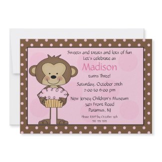 Monkey Cupcake Birthday Invitation invitation