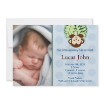 Monkey Custom Photo Birth Announcements