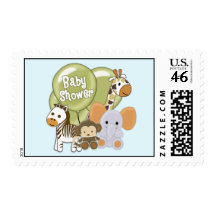Monkey Elephant Baby Shower CA Blue Postage #2