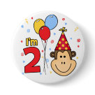 round_button - Second birthday fun "I'm 2" with monkey face, large number 2 and colorful balloons. If you love jungle and zoo animals you'll love this monkey in a birthday hat.