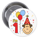 Monkey Face First Birthday Button