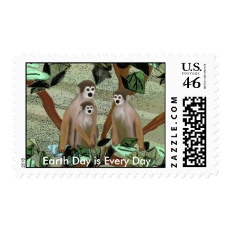 Monkey Family Earth Day Everyday Postage Stamps stamp