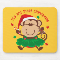 Monkey Girl 1st Christmas Mouse Pads