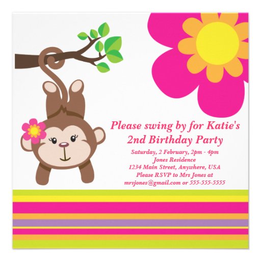 Monkey Girl (Pink) Birthday Party Invitation