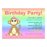Monkey Girl Rainbow Birthday Party Invitation