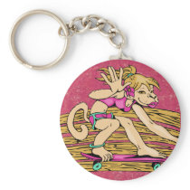 Monkey Girl Skateboarding Gear Key Chain