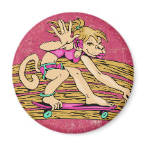 Monkey Girl Skateboarding Gear Refrigerator Magnet