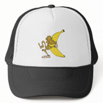 monkey hugging banana trucker hat