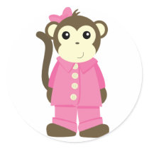 Monkey in Pajamas Round Stickers
