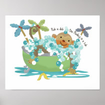 Monkey in Tub Bathroom Art Print - Dark Brown